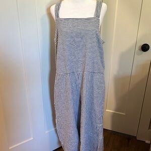 Beach Lunch Lounge Women’s Navy White Stripped Crop Jumpsuit Size XL Boho Beach